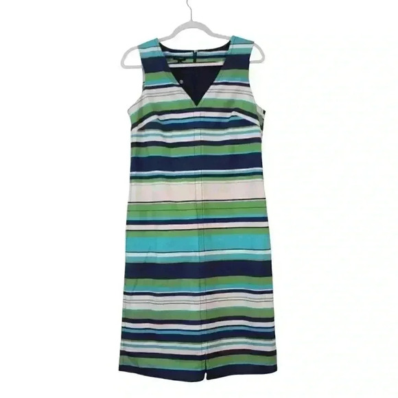 NWT Talbots Sheath Midi Dress Size 8 V-Neck Preppy Stretch Colorful Striped - Picture 1 of 13